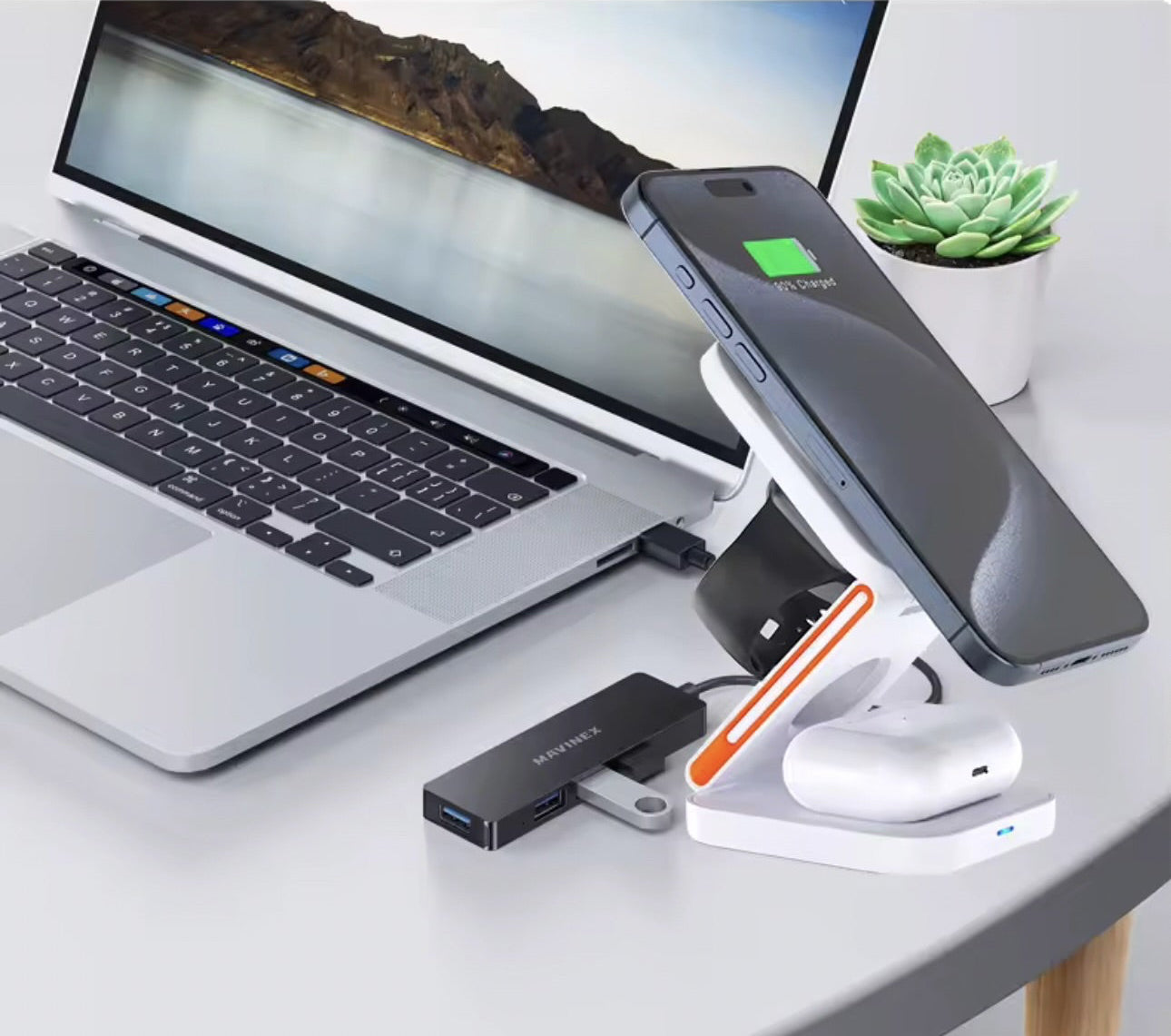 3-i-1 Trådlös Laddstation – Vikbar och Magnetisk | För Mobil, Klocka och Hörlurar