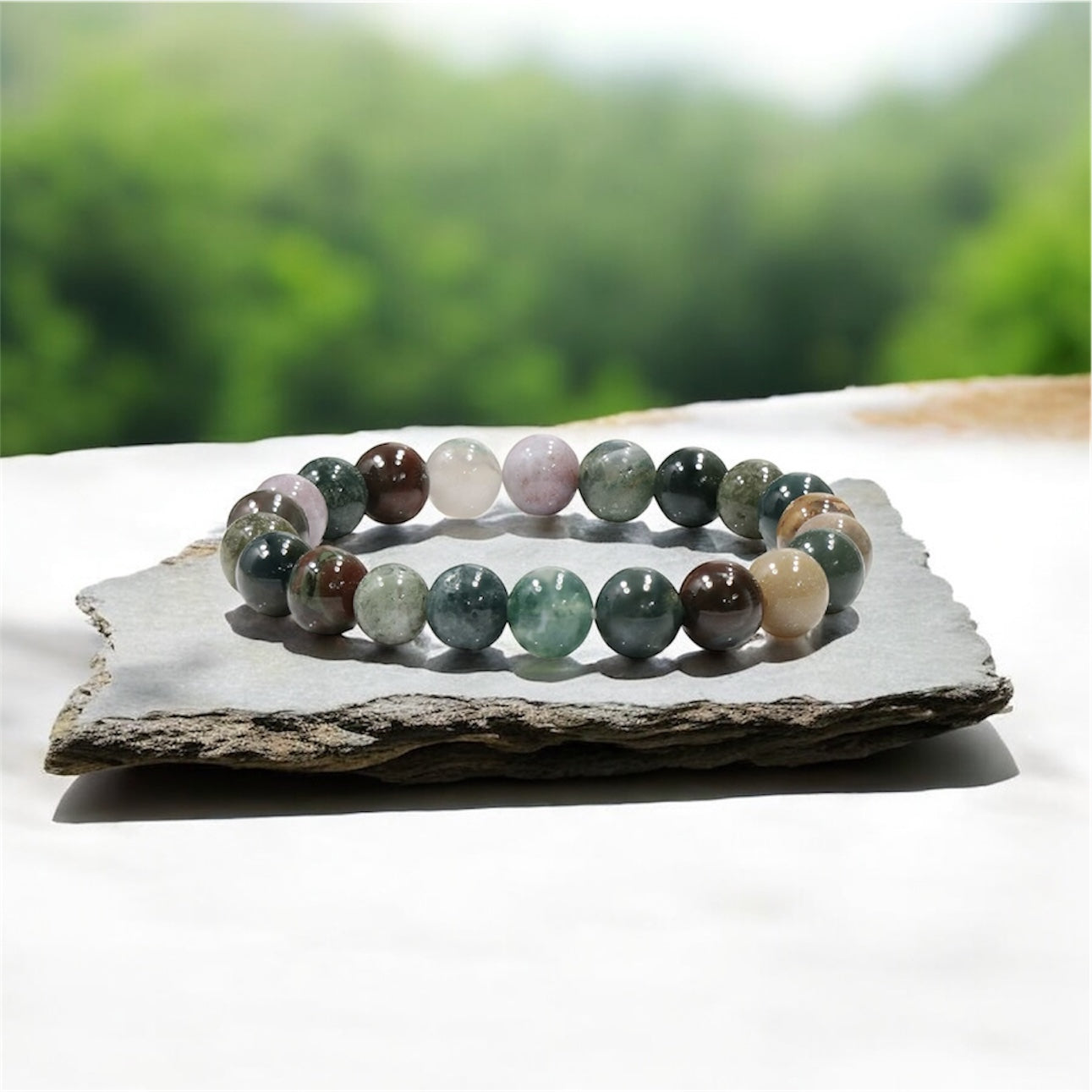 Indian Agate bracelet 8mm natural stones for balance and harmony
