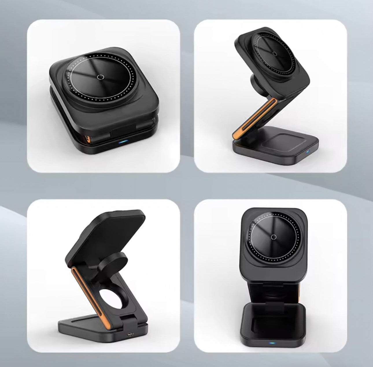 3-i-1 Trådlös Laddstation – Vikbar och Magnetisk | För Mobil, Klocka och Hörlurar