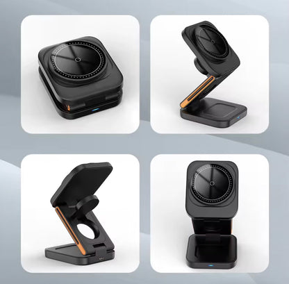 3-i-1 Trådlös Laddstation – Vikbar och Magnetisk | För Mobil, Klocka och Hörlurar