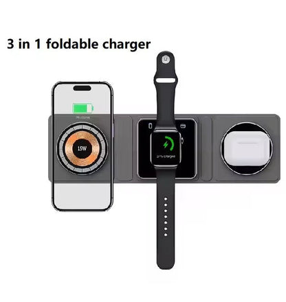 3-i-1 Hopfällbar Trådlös Laddare – För Mobil, Klocka och Hörlurar