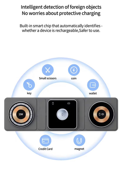 3-i-1 Hopfällbar Trådlös Laddare – För Mobil, Klocka och Hörlurar