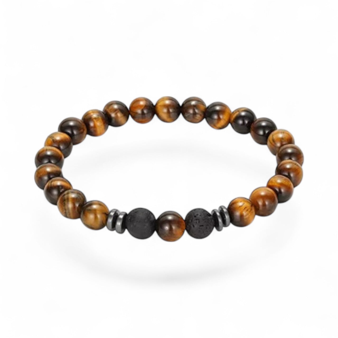 Tigeröga och Lavasten Armband 8mm