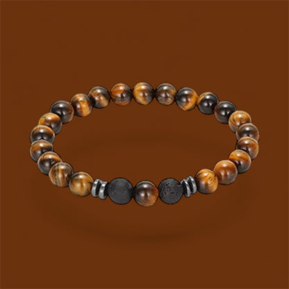 Tigeröga och Lavasten Armband 8mm