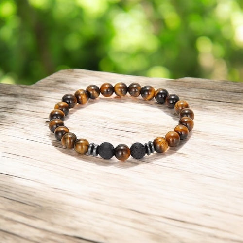 Tigeröga och Lavasten Armband 8mm