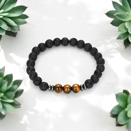 Lavasten och Tigeröga Armband 8mm