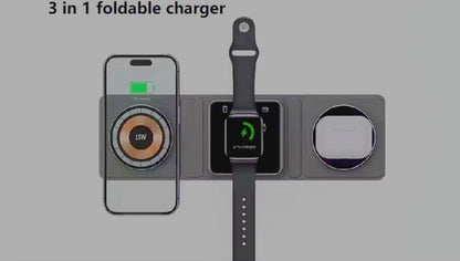 3-i-1 Hopfällbar Trådlös Laddare – För Mobil, Klocka och Hörlurar